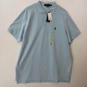 US Polo Assn Mens XL Light Blue Short Sleeve Pique Polo Shirt NWT